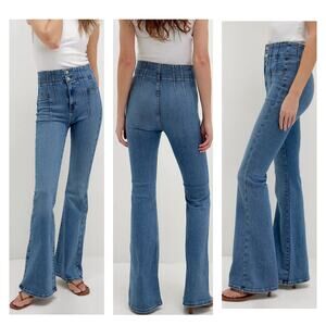 We The Free People 29 X 33 Jayde Flare Blue Jeans Boho 60s Retro Disco OB1184972